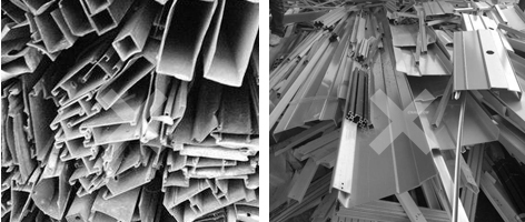 選用廢鋁，強(qiáng)度差，壽命短，容易褪色